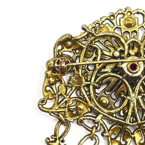 Vintage Czech? Filigree Multi Color Crystal Pin Brooch - Picture 11 of 14